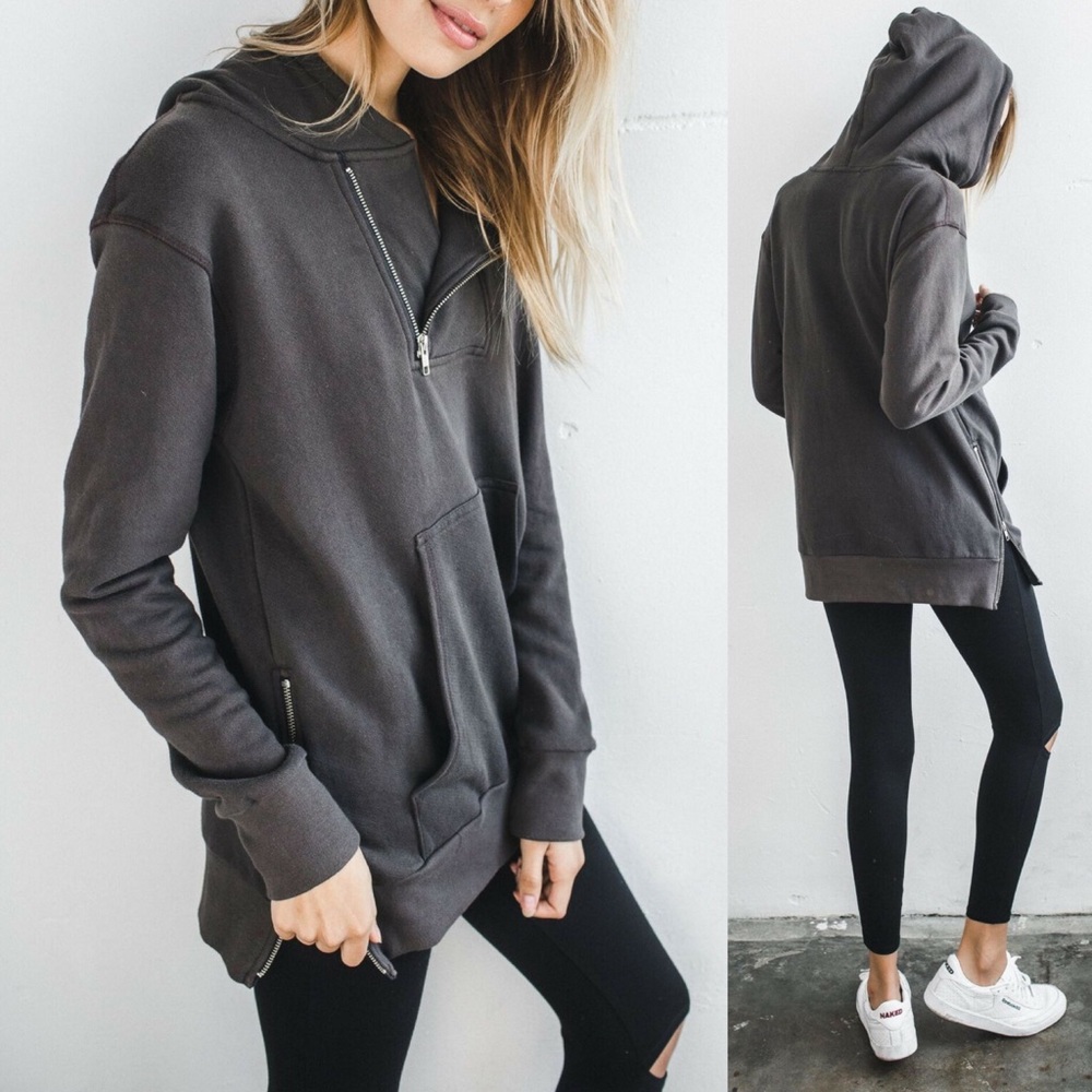 Joah Brown Charcoal Zip-Half Hoodie